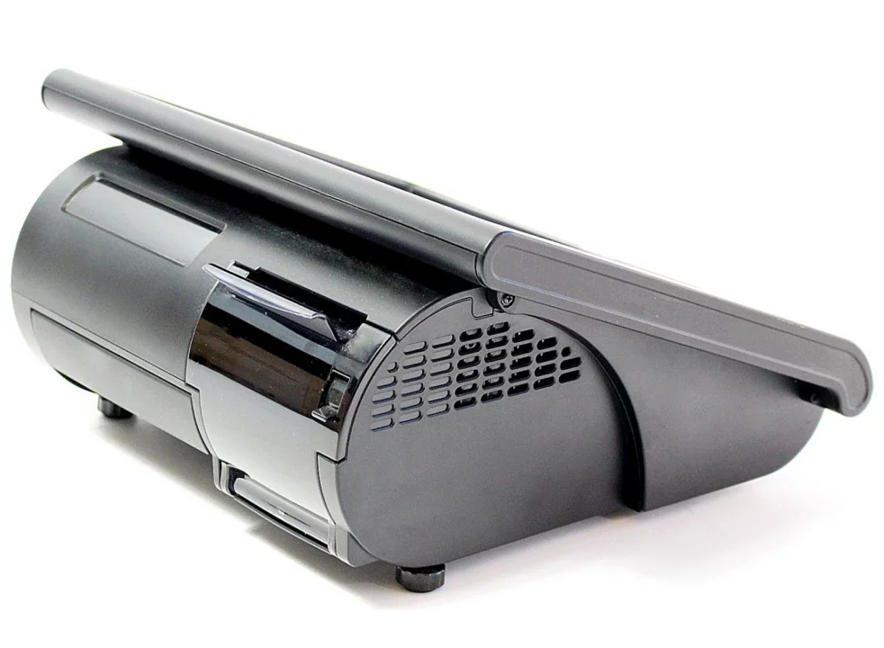 Protech PA-3522 Registrierkasse in Grau mit integriertem Drucker - schräge Seitenansicht