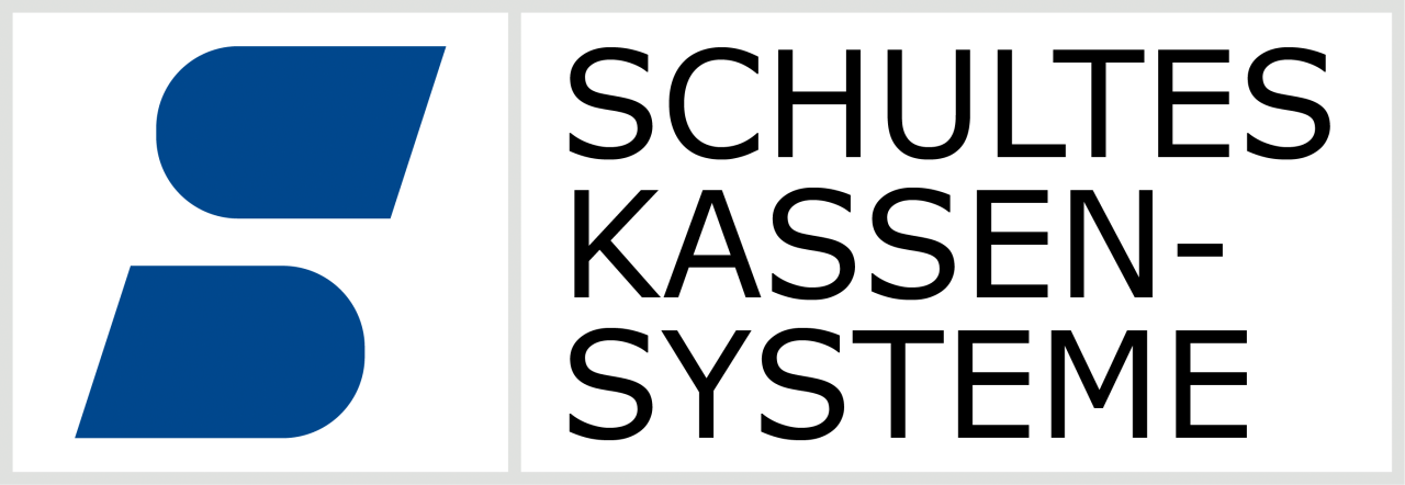 Schultes Kassensysteme Logo in Blau und Schwarz - Frontansicht Firmenlogo