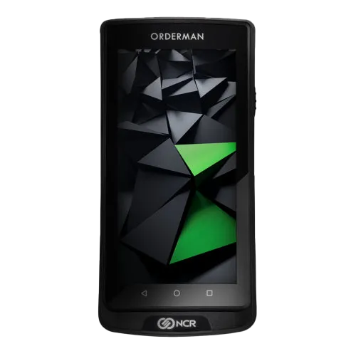 Orderman 9 Pro Handheld-Kassensystem in Schwarz - Frontansicht mit grünem Display-Design
