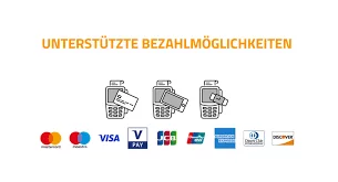 SamPOS Go Add-On Zahlungssysteme - Unterstützte Bezahlmöglichkeiten mit Kreditkarten-Logos
