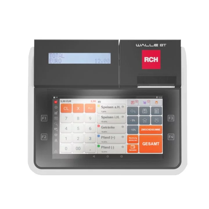 RCH WallE 8T POS-Terminal in Schwarz mit 8 Zoll Touchscreen - Frontansicht der Android Registrierkasse