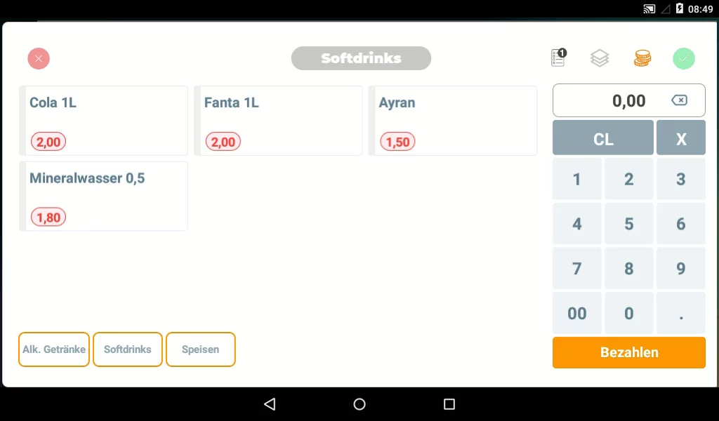 RCH WallE 8T POS-Terminal in Weiß - Frontansicht der 8 Zoll Android-Kassensystem mit Touchscreen Interface