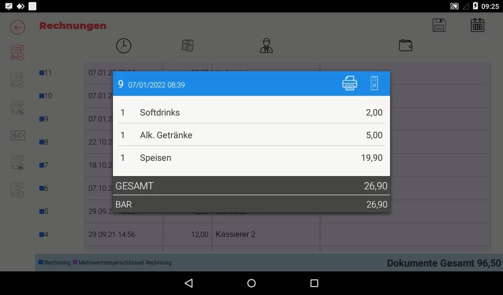 RCH WallE 8T POS-Terminal in Schwarz - Bildschirmansicht mit Kassensoftware A-TOUCH 8T Interface