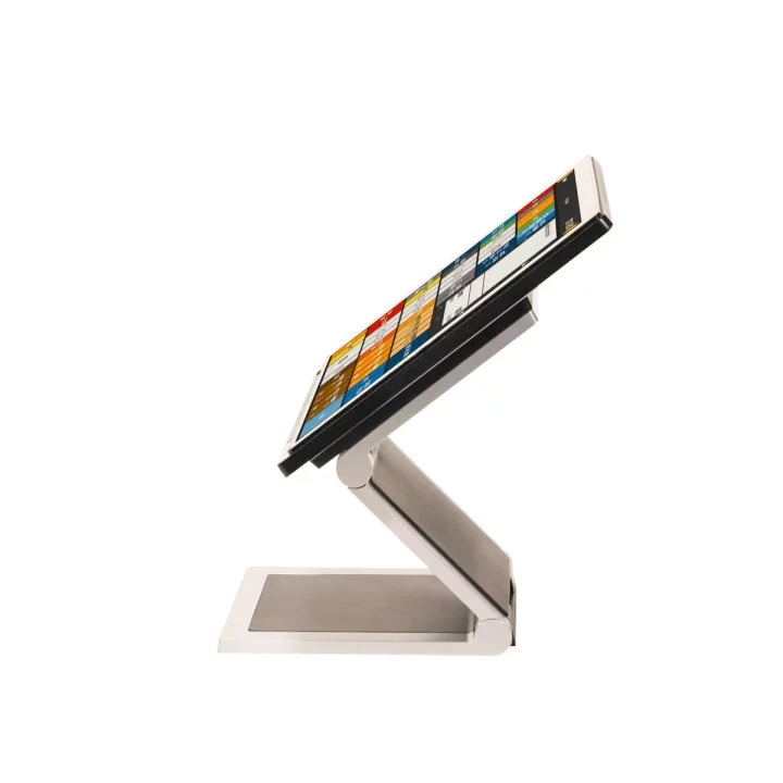 Primasello Touchscreen Kassensystem A1060 in Weiß mit Thermodrucker und Kundendisplay - schräge Seitenansicht