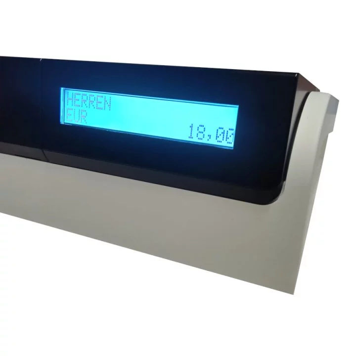 RCH Walle MEC Kassensystem in Schwarz-Weiß mit blauem Display - schräge Detailansicht der Displayanzeige