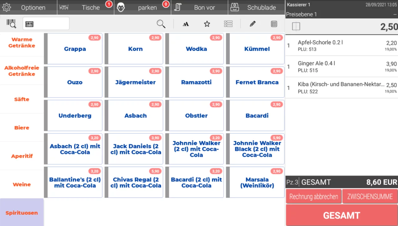 RCH AT15 Iron POS Touch-Terminal in Schwarz - Frontansicht mit aktivem Kassensystem Display