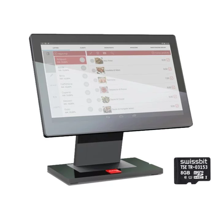 RCH AT15 Iron POS Touch-Terminal in Schwarz - schräge Ansicht mit 15 Zoll Display und TSE Modul