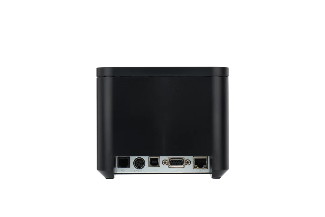 Sam4s H-Cube 102 Bondrucker in Schwarz - Rückansicht mit USB, RS-232 und Ethernet Anschlüssen