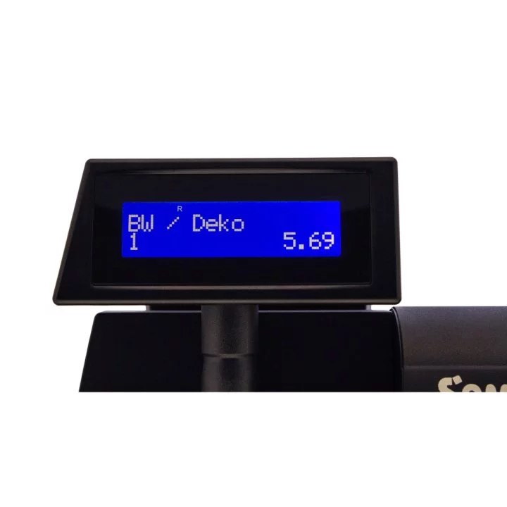 Sam4s NR-510R Registrierkasse schwarz - Display Detailansicht mit blauem LCD-Bildschirm