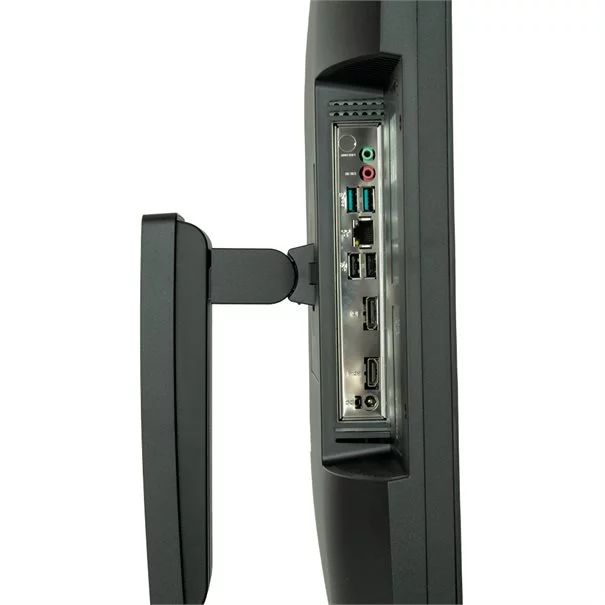 TERRA ALL-IN-ONE-PC 2710 HA GREENLINE in Schwarz - Seitenansicht mit sichtbaren Anschlüssen und höhenverstellbarem Standfuß