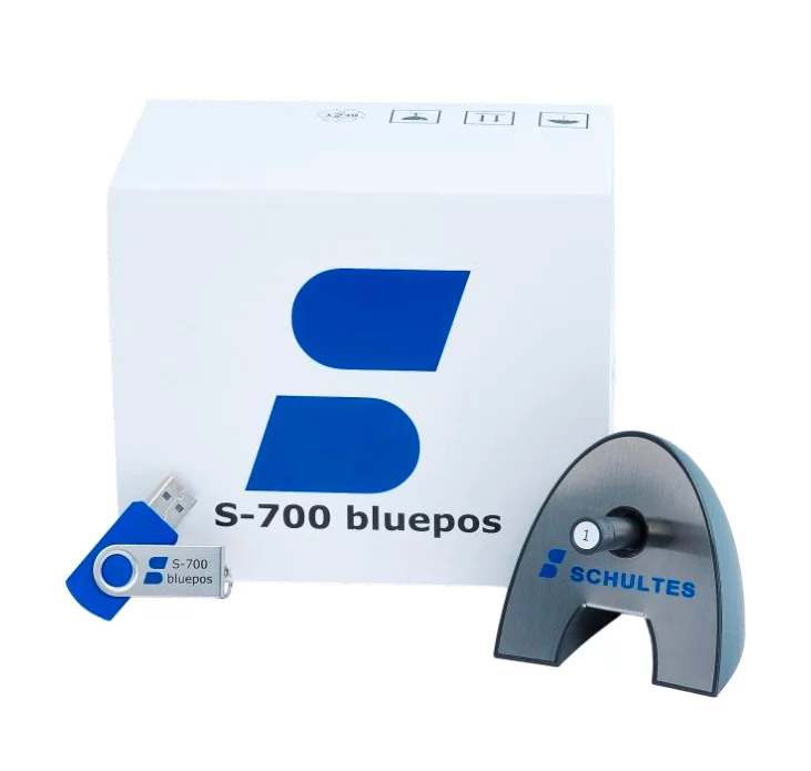 Schultes bluepos S700 Kassensystem in Weiß/Blau mit Transponderschloss und USB-Stick - Produktset Ansicht